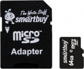 Карта памяти  MicroSDHC 64Gb Smart Buy Класс 10 /+ SD адаптер