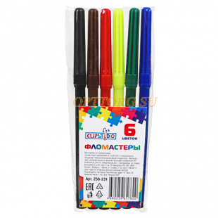 Фломастеры ClipStudio 6 цветов, с цвет.вент.колпачком, пластик в ПВХ пенале (256-231)